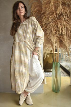 Annie Gingham Peter Pan Frock Coat Mustard